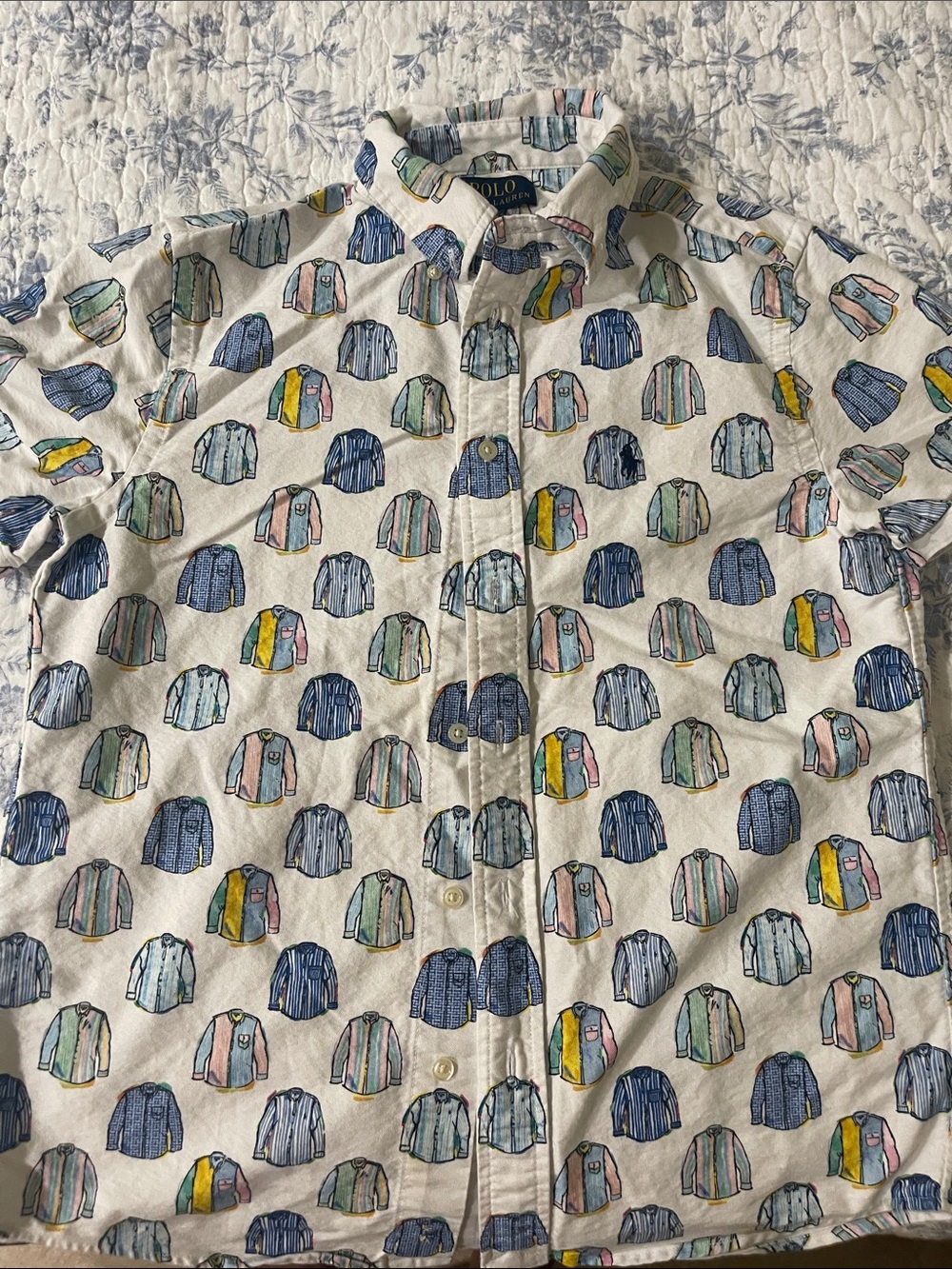 Polo by Ralph Lauren s/s White Button-Down Shirt with Multicolor Jacket Motif